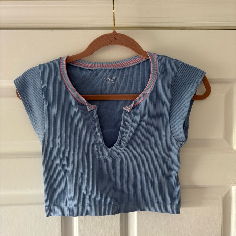 Light blue out from under cropped tee